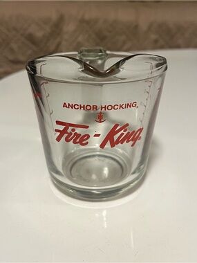 Vintage Anchor Hocking Fire-King Clear Glass Cup with Red Logo